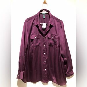 Lauren Ralph Lauren Satin Shantung Shirt Women Size XL